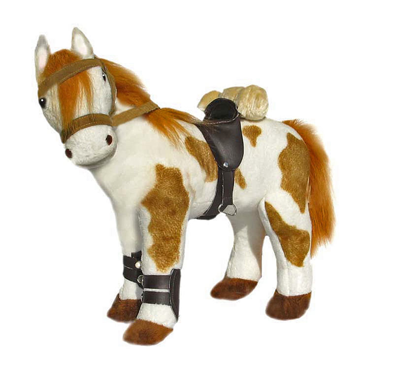 large plush horse with saddle
