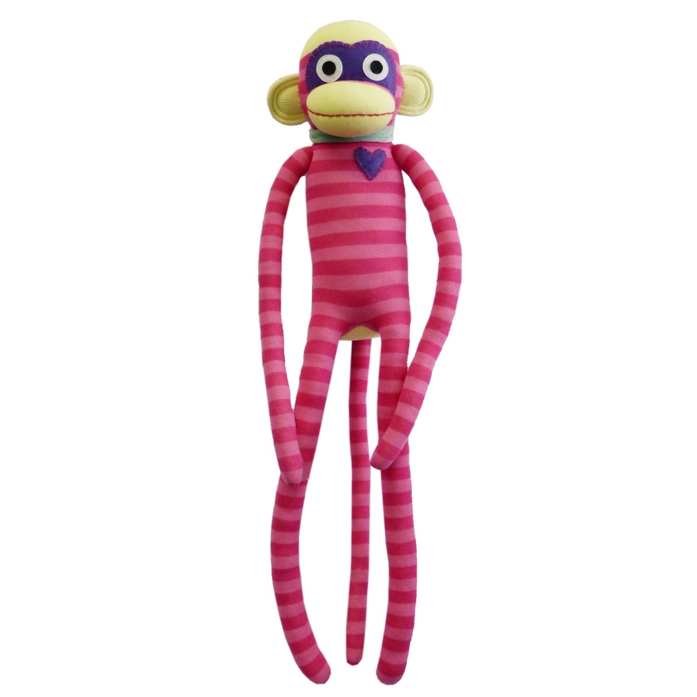 pink striped sock monkey