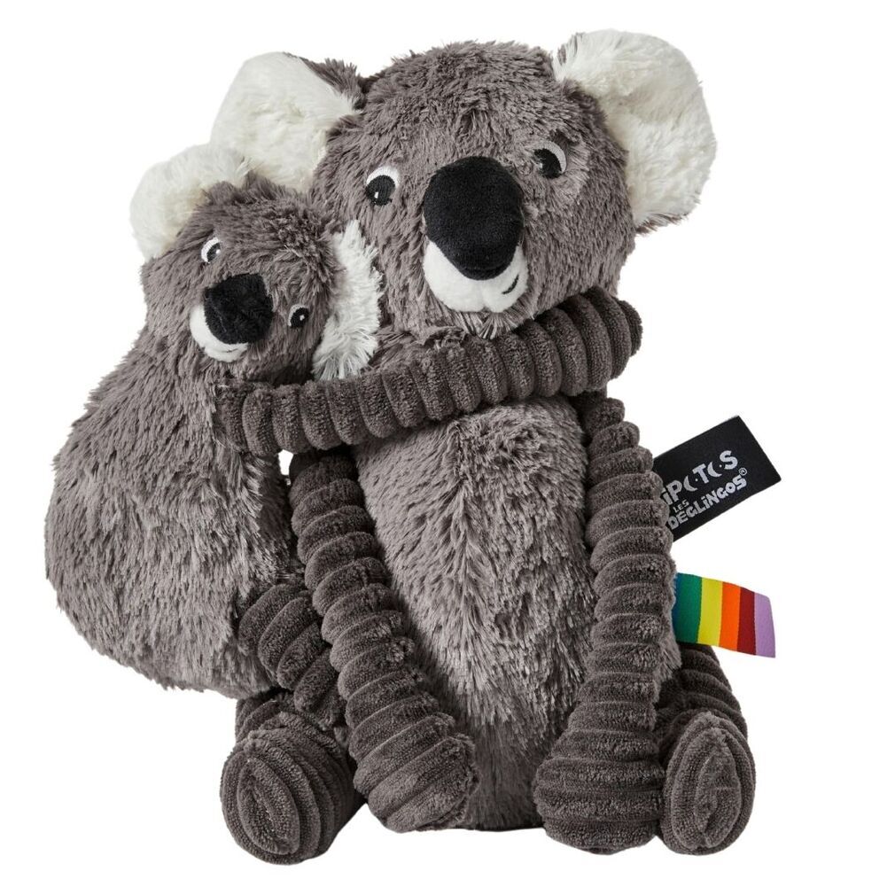 Les Deglingos Ptipotos Grey Koala Mum and Baby Soft Toy