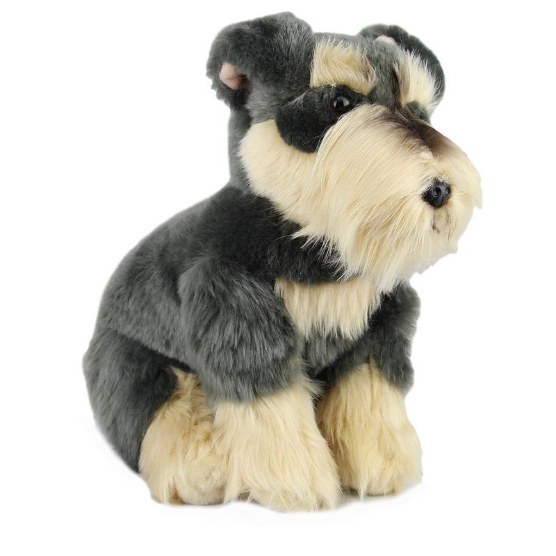 Realistic Gray Schnauzer Plush Toys for Kids Simulated Dogs Animals Doll Gift A+