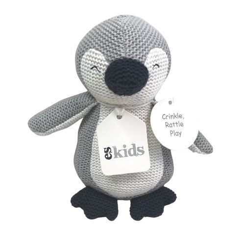 Knitted Penguin Rattle/Crinkler Grey