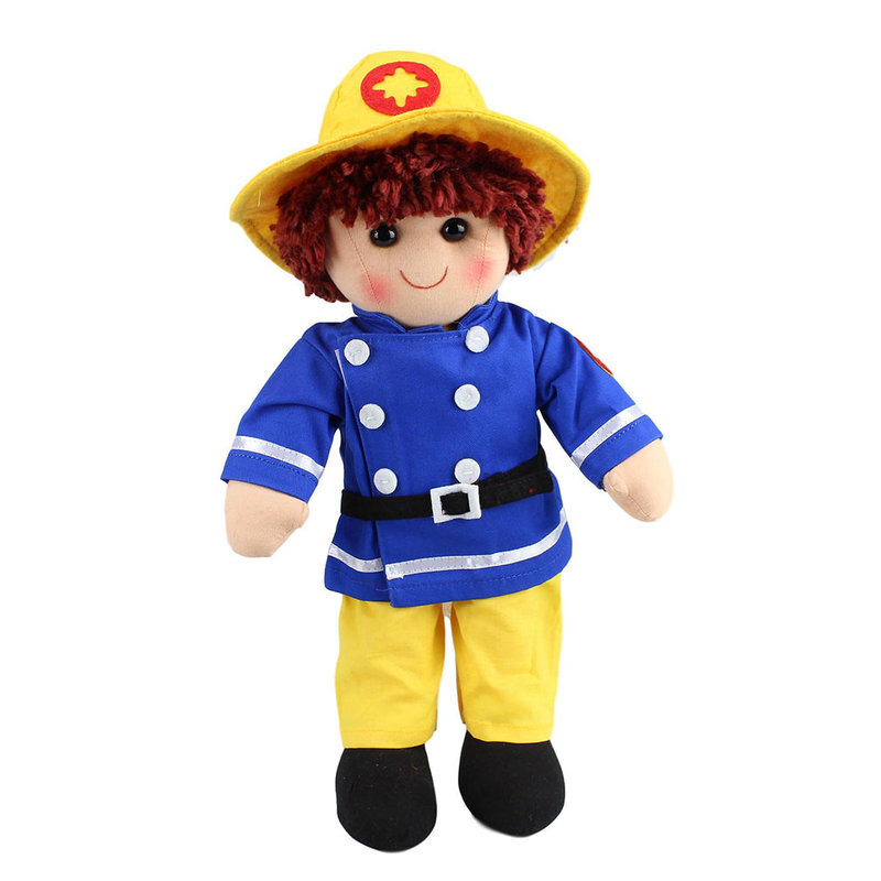 Personalised Embroidered Name Fireman Boy Rag Doll 45cm Toy Xmas Birthday Gift 