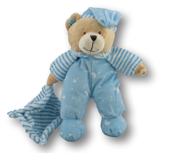 Blue night-time teddy bearCuddles bear in Pyjamas with Rattle