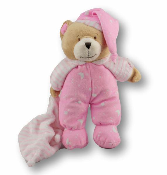 Sleep-time Pink Baby Bear teddy with rattle in Pyjamas