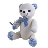 Gingham Blue Bear With Pen Signature Message Bear